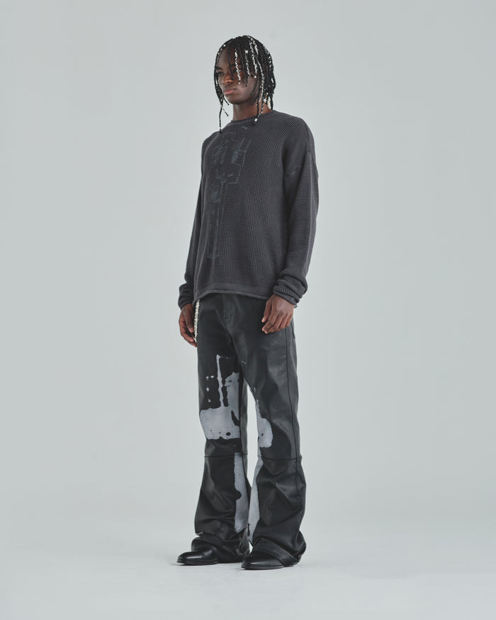 Act 1 Cross Leather Flare Jean Black
