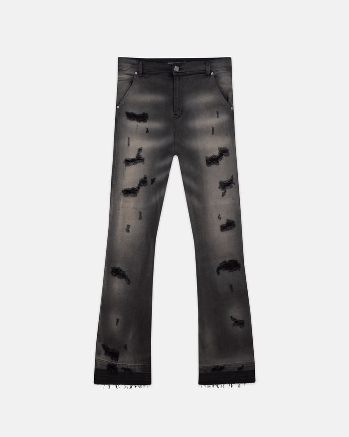 Act 1 UG Star Ripped Flare Jean Washed Black