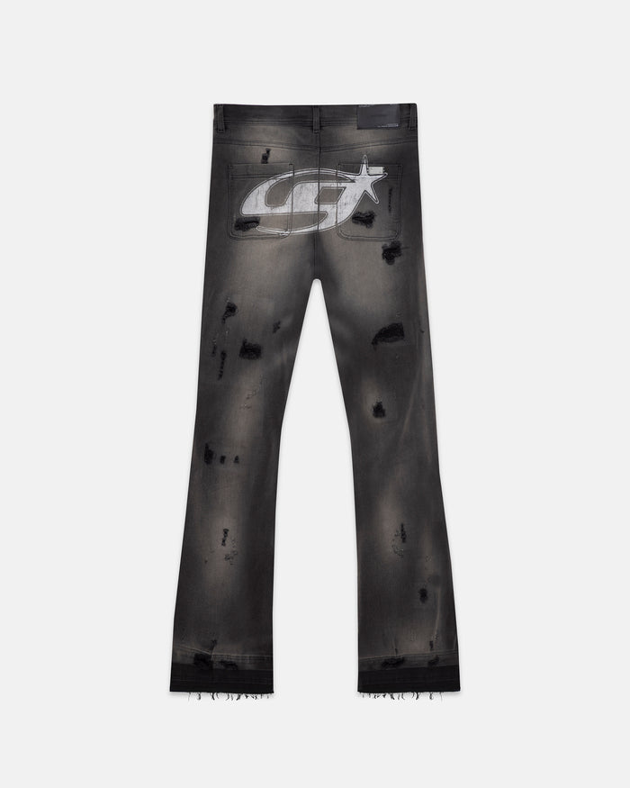 Act 1 UG Star Ripped Flare Jean Washed Black
