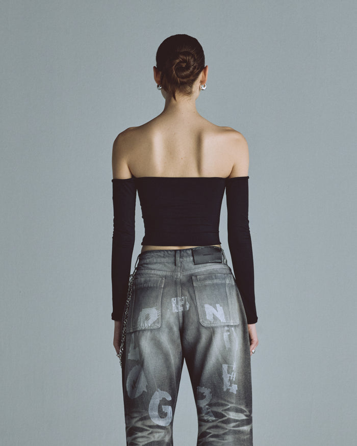 Basics Off Shoulder Long Sleeve Top Black