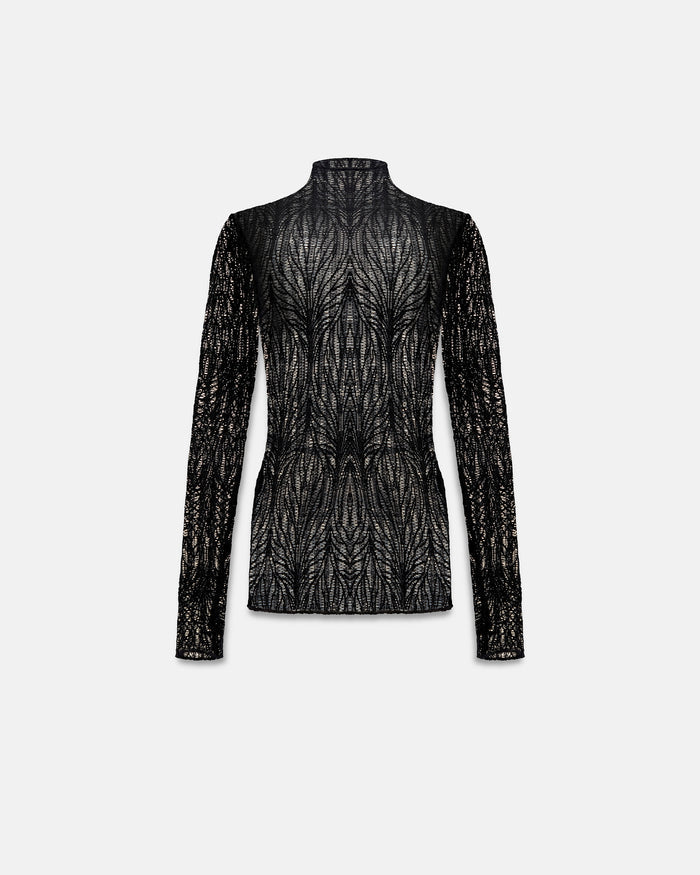 Basics Turtle Neck Top Transparent Black