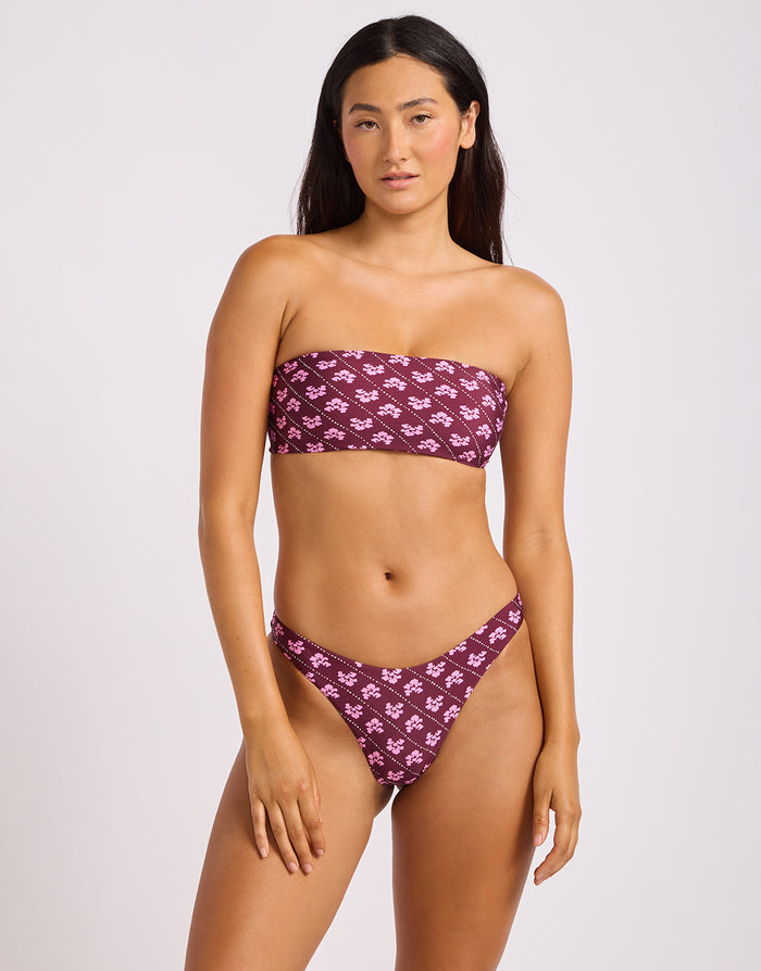 Batik Bloom Bandeau Bikini Top - Dark Burgundy