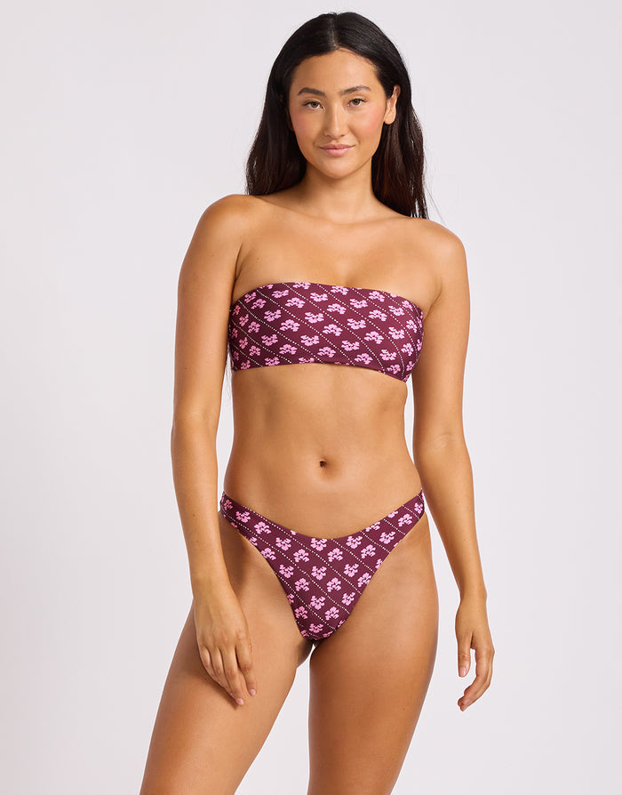 Batik Bloom Bandeau Bikini Top - Dark Burgundy
