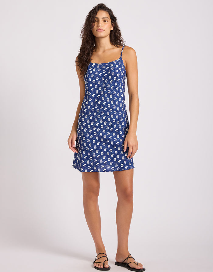 Batik Bloom Bias Mini Dress - Classic Navy