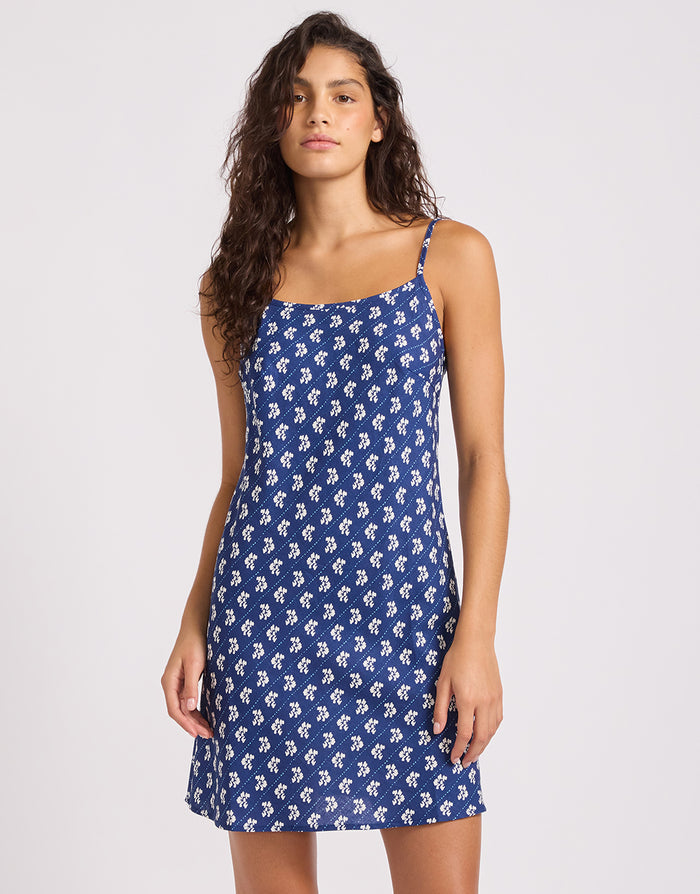 Batik Bloom Bias Mini Dress - Classic Navy