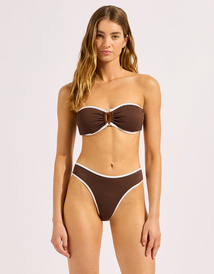 Seafolly Beach Bound High Leg Bikini Pant - Dark Chocolate - Simply Beach UK