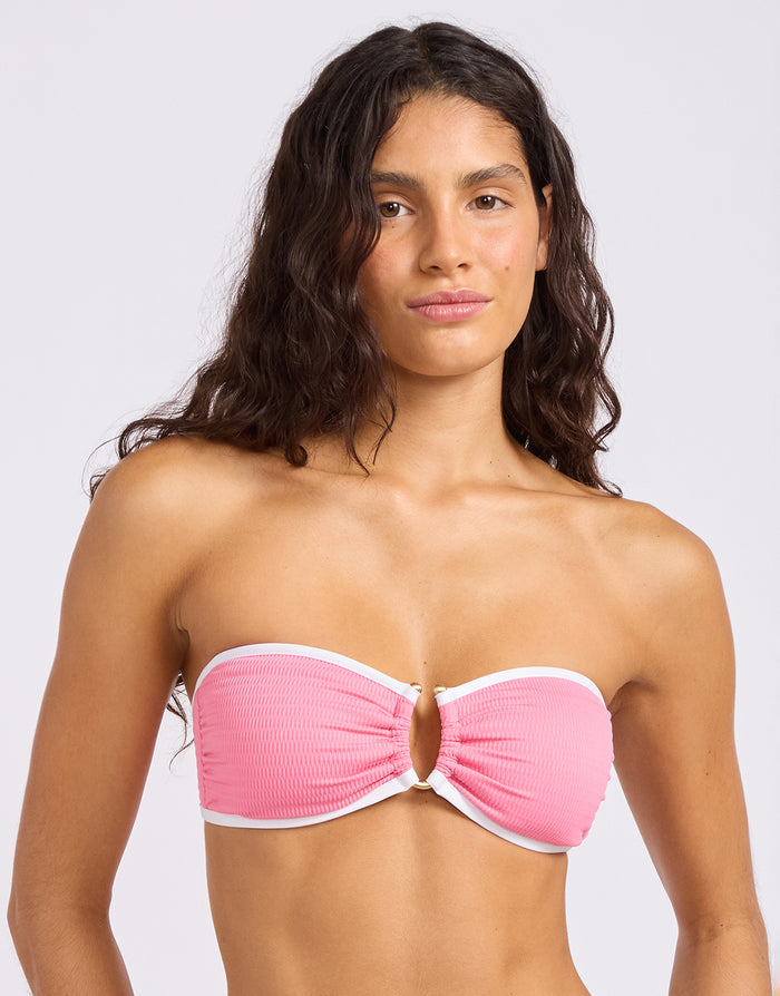 Seafolly Beach Bound Ring Front Bandeau Bikini Top - Begonia Pink - Simply Beach UK