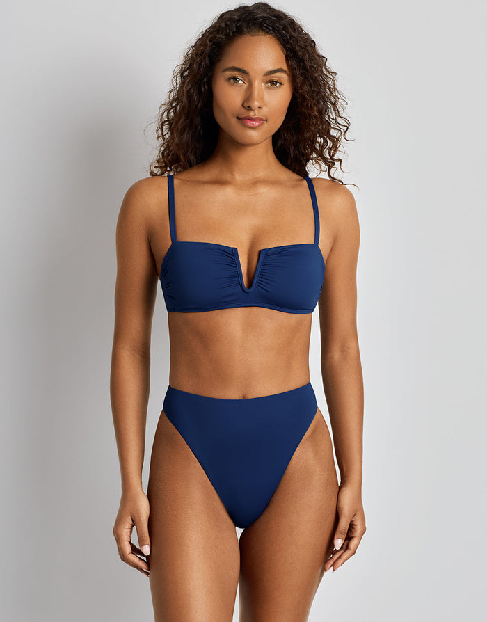 Lauren Ralph Lauren Beach Club Solids High Leg Bikini Pant - Blue Saturn - Simply Beach UK