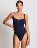 Lauren Ralph Lauren Beach Club Solids Knotted Keyhole Swimsuit - Dark Navy - Simply Beach UK