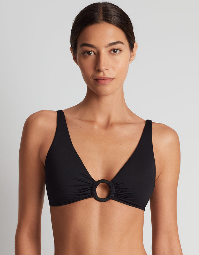 Lauren Ralph Lauren Beach Club Solids Macrame Ring OTS Bikini Top - Black - Simply Beach UK