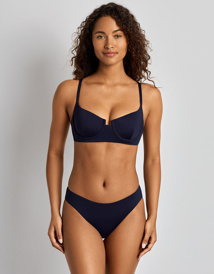 Lauren Ralph Lauren Beach Club Solids Notch Underwire Bra Bikini Top - Dark Navy - Simply Beach UK