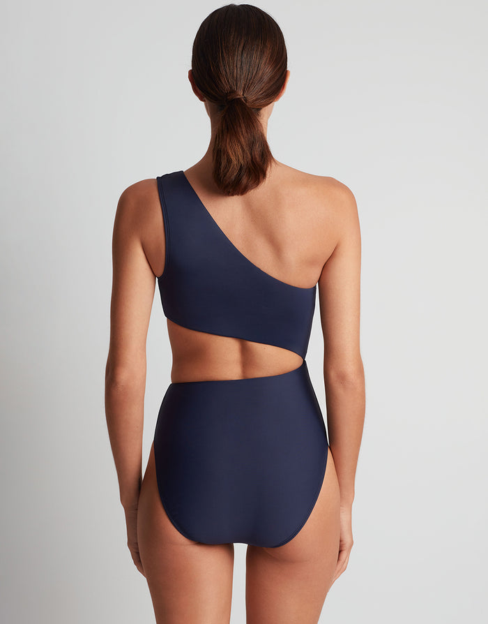 Lauren Ralph Lauren Beach Club Solids One Shoulder Cutout Swimsuit - Dark Navy - Simply Beach UK