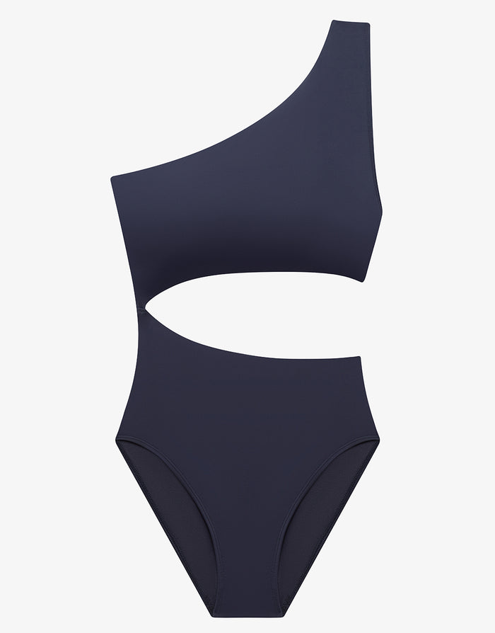 Lauren Ralph Lauren Beach Club Solids One Shoulder Cutout Swimsuit - Dark Navy - Simply Beach UK