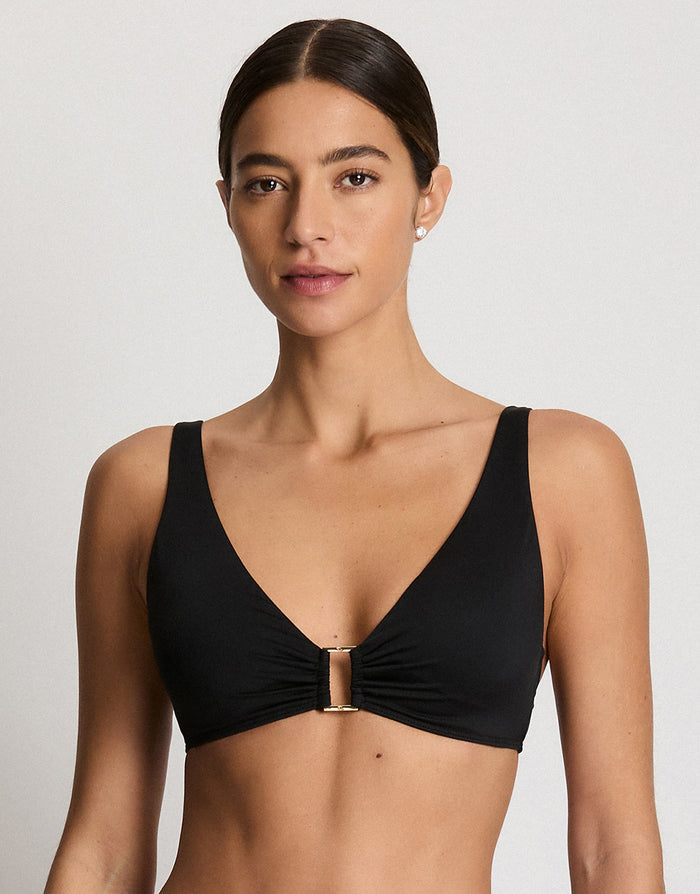 Lauren Ralph Lauren Beach Club Solids Ring OTS Bra Bikini Top - Black - Simply Beach UK
