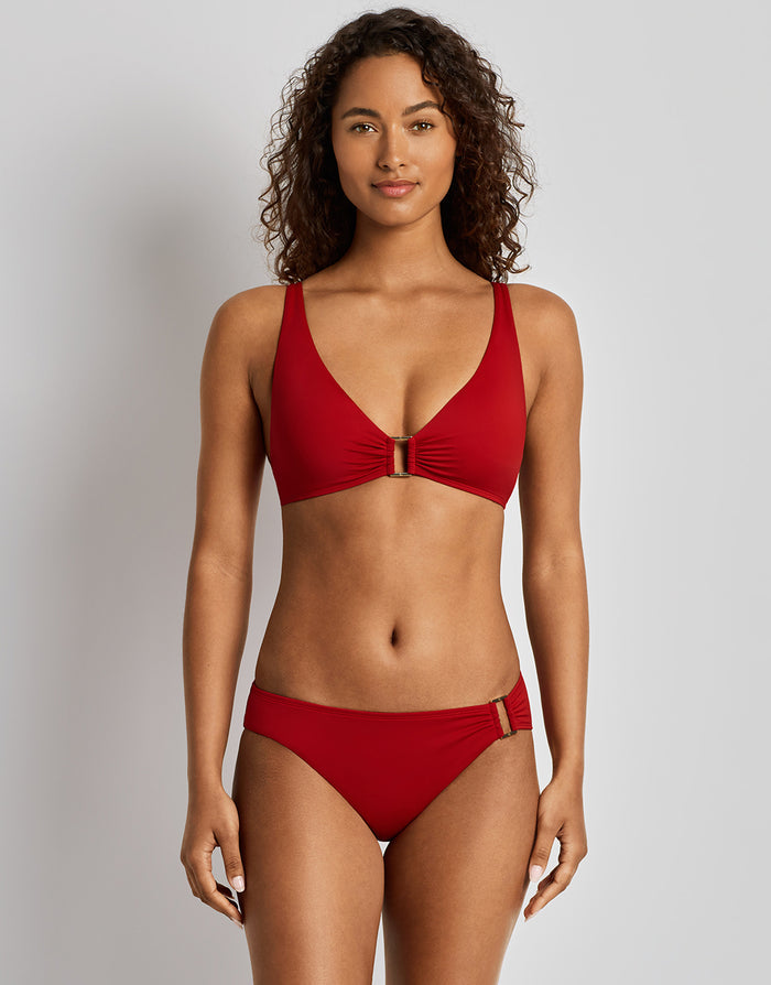 Lauren Ralph Lauren Beach Club Solids Ring OTS Bra Bikini Top - Cruising Red - Simply Beach UK