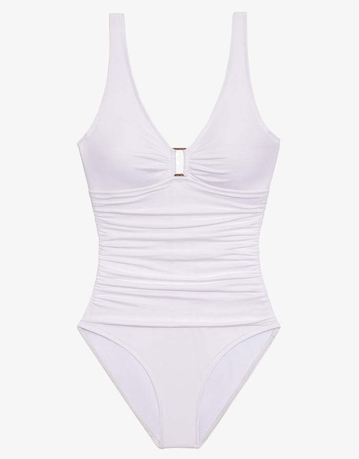 Beach Club Solids Ring Front Swimsuit - White - Simply Beach UK