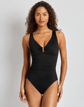 Lauren Ralph Lauren Beach Club Solids Ring OTS Underwired Swimsuit - Black - Simply Beach UK