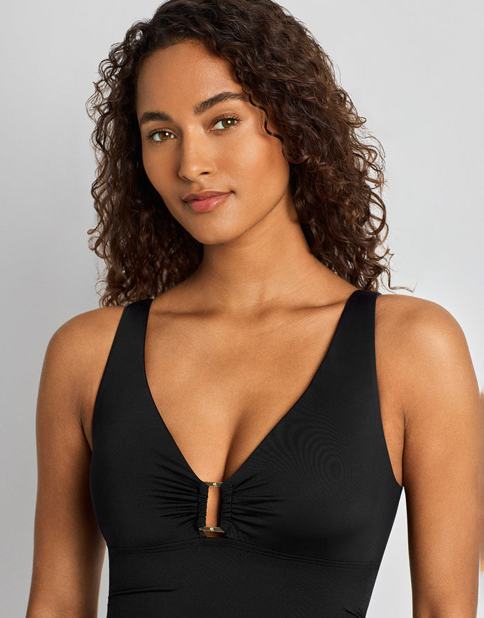 Lauren Ralph Lauren Beach Club Solids Ring OTS Underwired Swimsuit - Black - Simply Beach UK