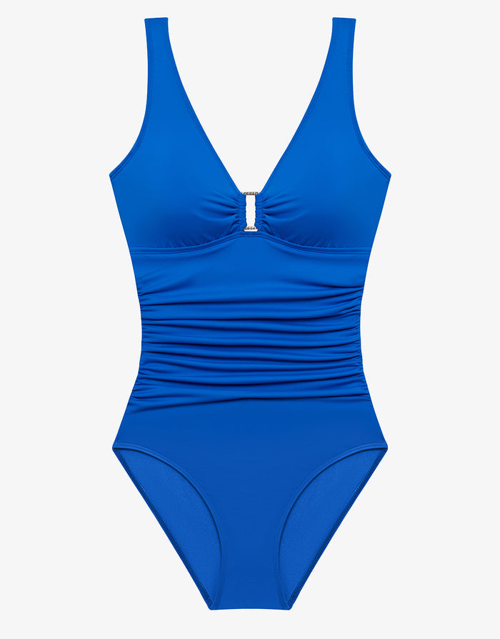 Lauren Ralph Lauren Beach Club Solids Ring OTS Underwired Swimsuit - Electric Blue - Simply Beach UK