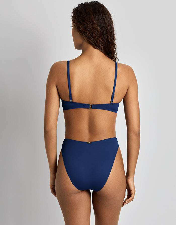 Lauren Ralph Lauren Beach Club Solids Shirred Underwire OTS Bikini Top - Blue Saturn - Simply Beach UK