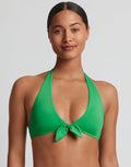 Lauren Ralph Lauren Beach Club Solids Tie Front Halter Bikini Top - Palm Green - Simply Beach UK