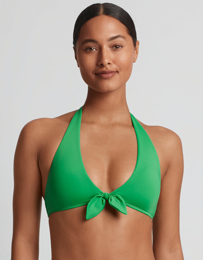 Lauren Ralph Lauren Beach Club Solids Tie Front Halter Bikini Top - Palm Green - Simply Beach UK