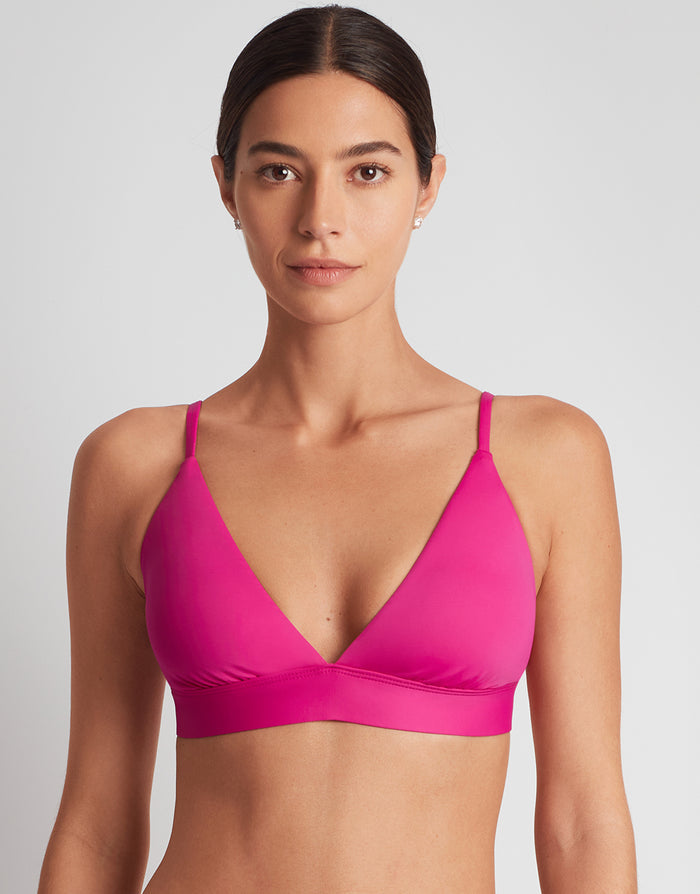 Lauren Ralph Lauren Beach Club Solids Triangle V Neck Bra Bikini Top - Freesia Pink - Simply Beach UK