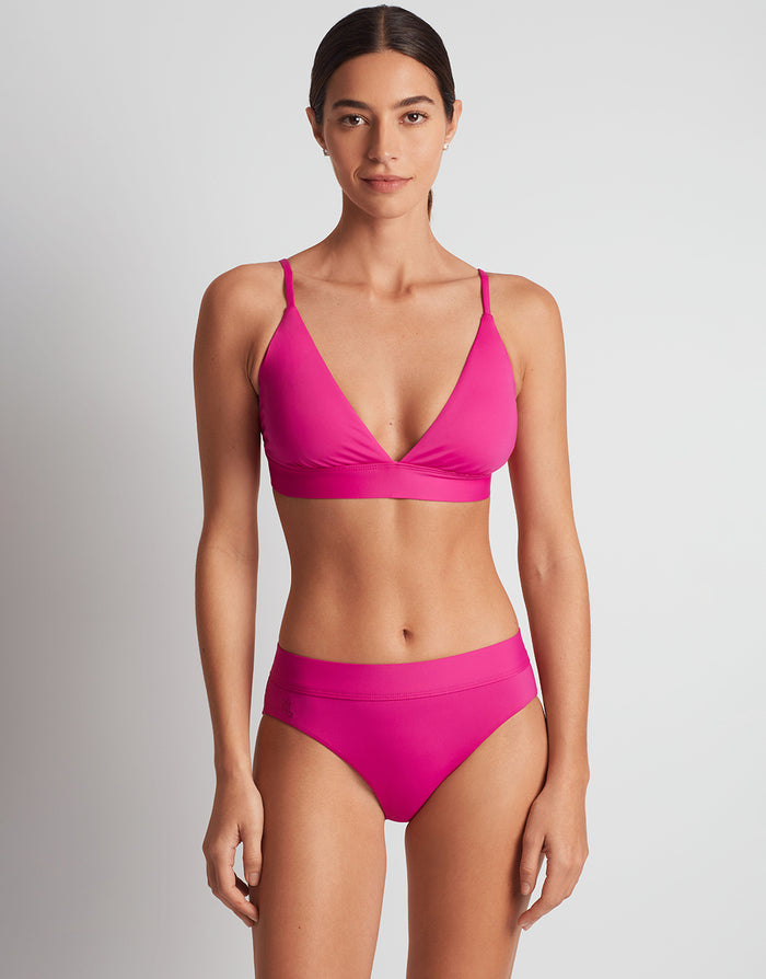 Lauren Ralph Lauren Beach Club Solids Triangle V Neck Bra Bikini Top - Freesia Pink - Simply Beach UK