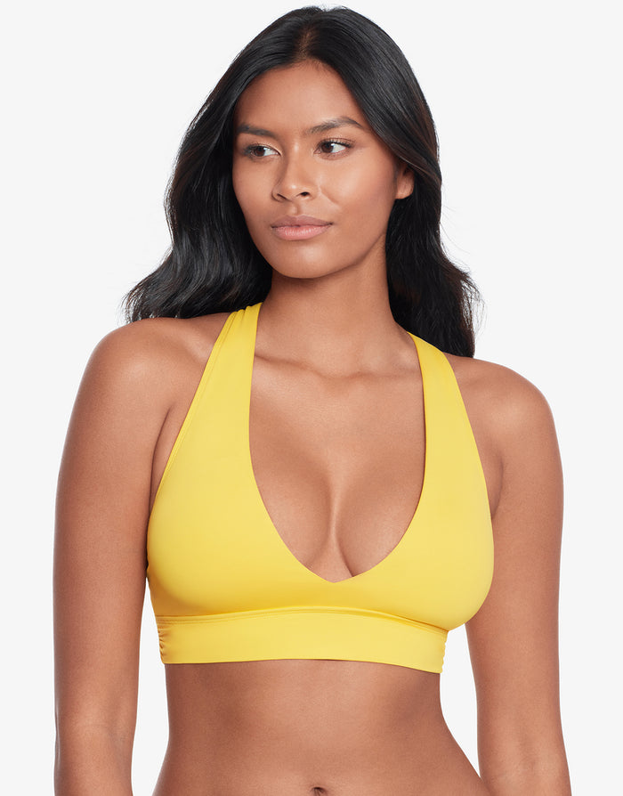 Beach Club Solids Twist X Back Bikini Top - Yellow - Simply Beach UK