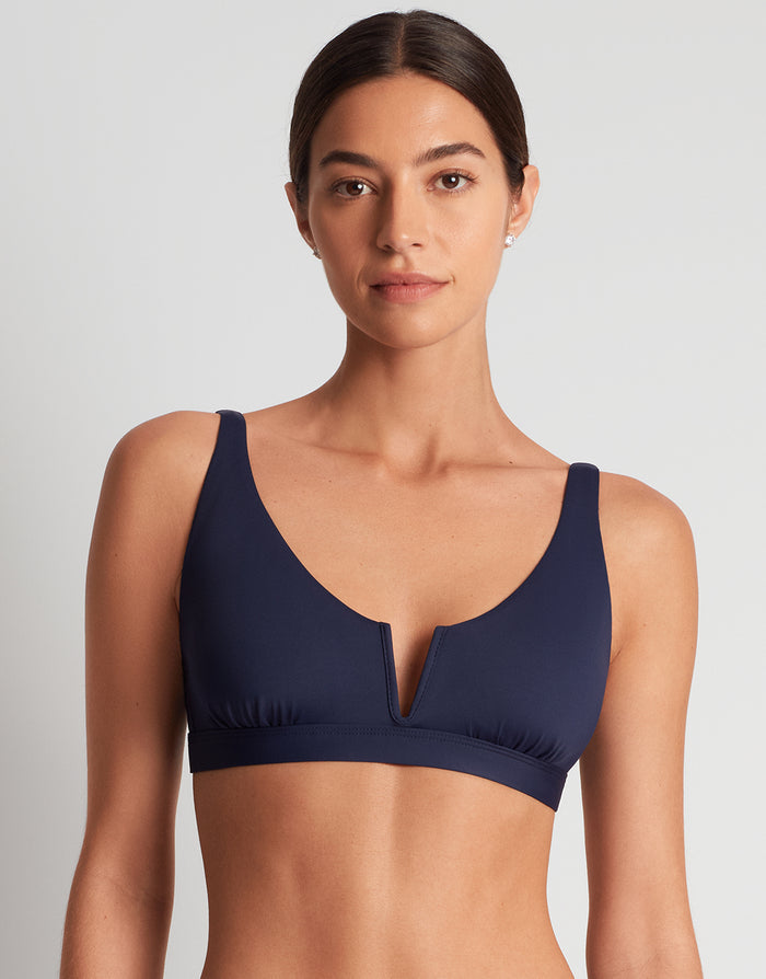 Lauren Ralph Lauren Beach Club Solids V Wire OTS Bikini Top - Dark Navy - Simply Beach UK
