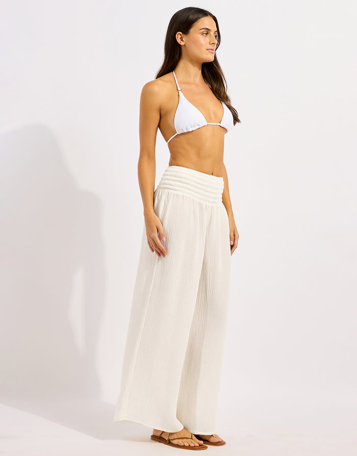 Seafolly Beach Edit Shirred Waist Pant - White - Simply Beach UK