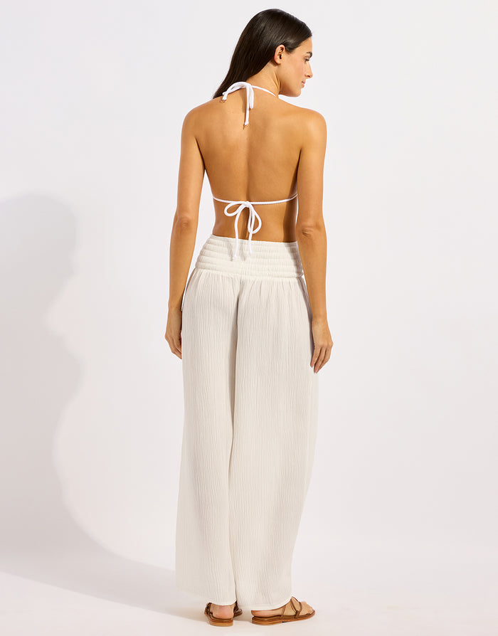 Seafolly Beach Edit Shirred Waist Pant - White - Simply Beach UK