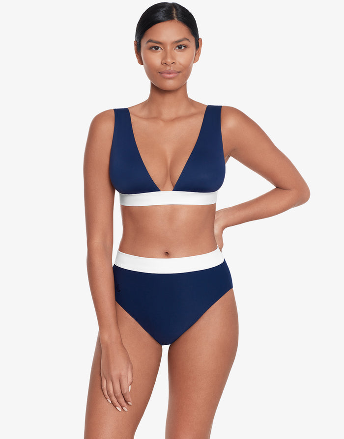 Bel Air High Waist Bikini Pant - Navy and White - Simply Beach UK