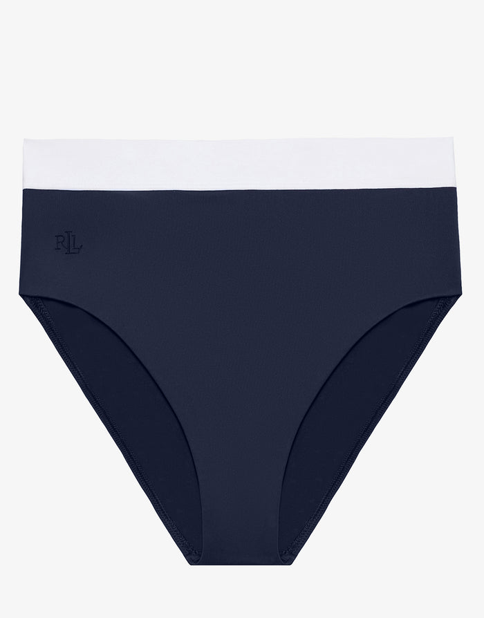 Bel Air High Waist Bikini Pant - Navy and White - Simply Beach UK