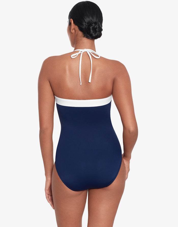 Bel Air Modern Bandeau Swimsuit - Navy and White - Simply Beach UK