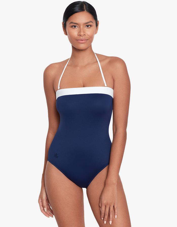 Bel Air Modern Bandeau Swimsuit - Navy and White - Simply Beach UK