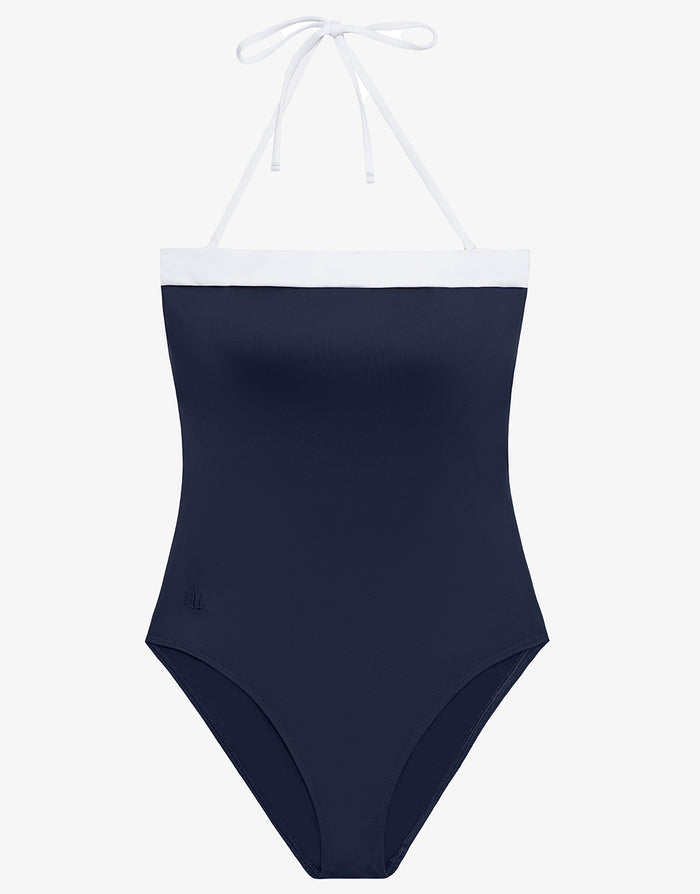 Bel Air Modern Bandeau Swimsuit - Navy and White - Simply Beach UK