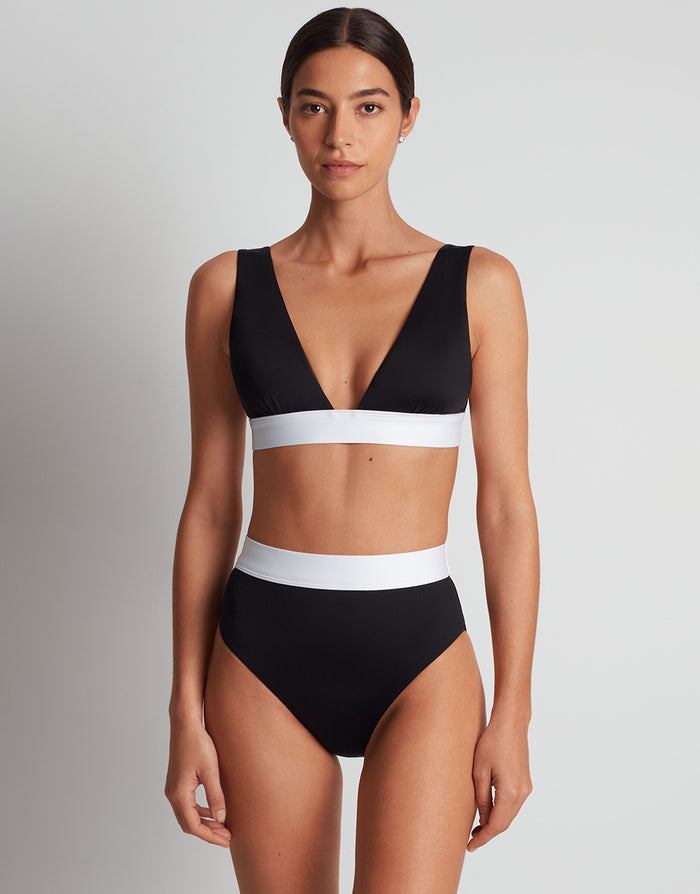 Lauren Ralph Lauren Bel Air Modern V Neck Bikini Top - Black and White - Simply Beach UK