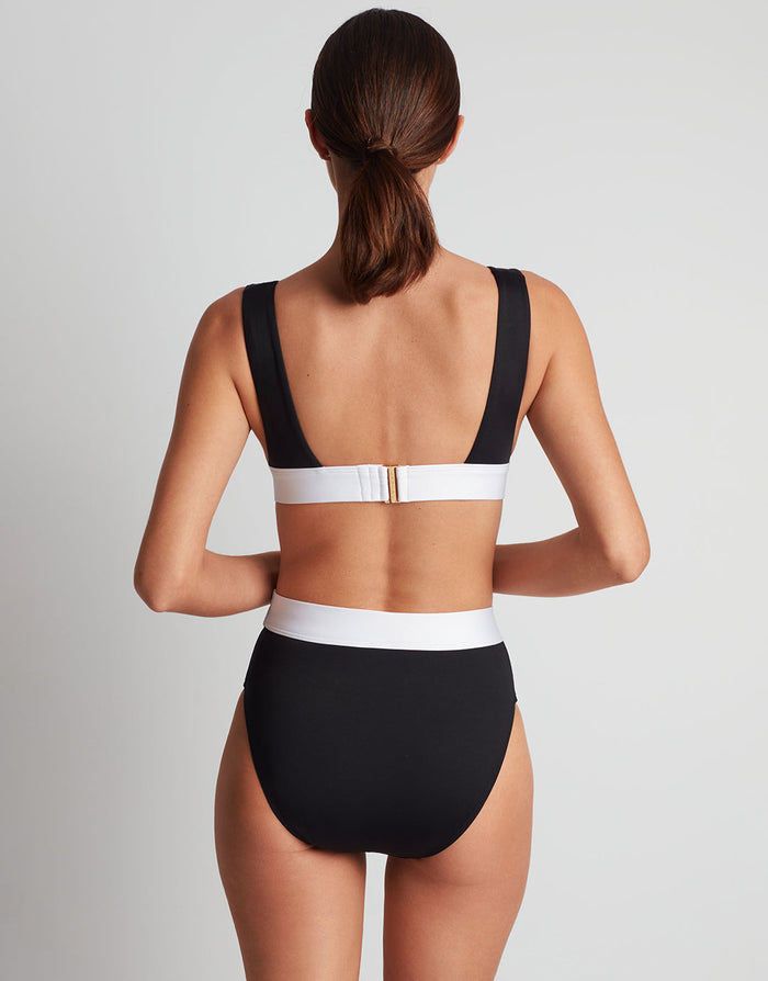 Lauren Ralph Lauren Bel Air Modern V Neck Bikini Top - Black and White - Simply Beach UK