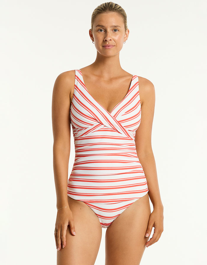 Sea Level Biarritz Cross Front Tankini Top - Flame - Simply Beach UK
