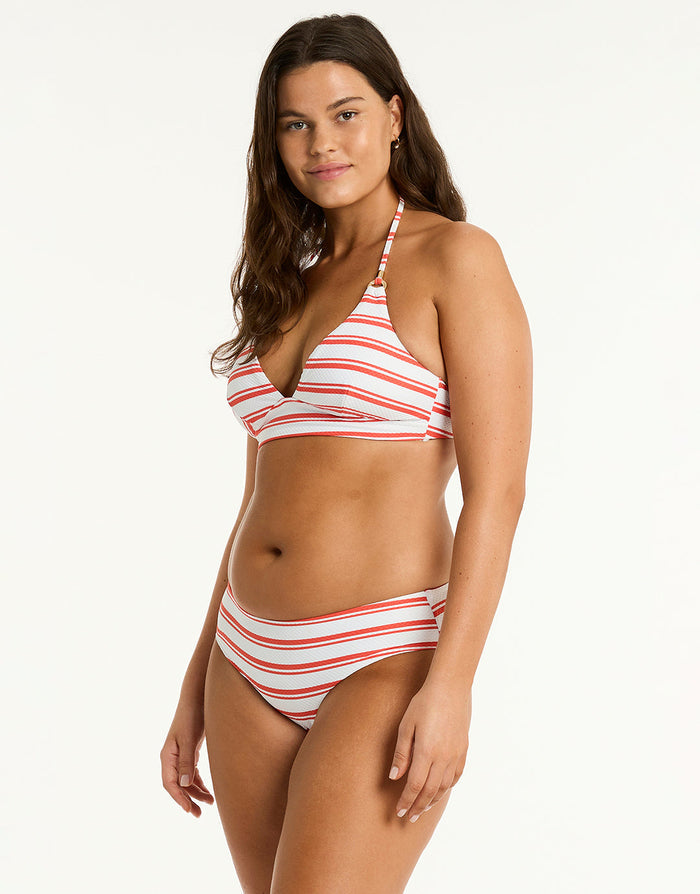 Sea Level Biarritz Mid Bikini Pant - White and Red Stripe - Simply Beach UK