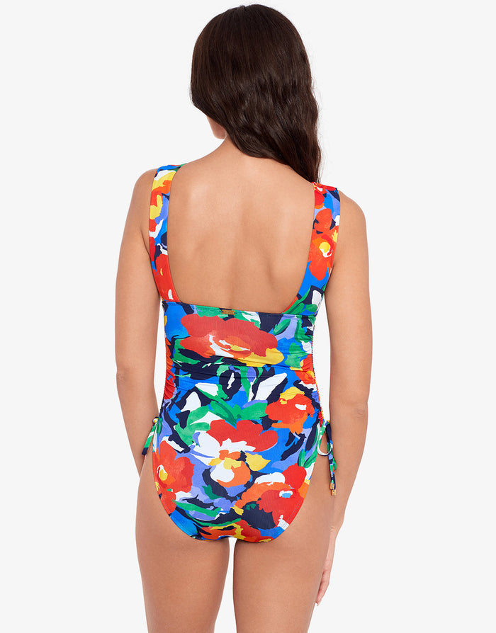 Bold Abstract Floral Ruched Plunge Swimsuit - Simply Beach UK