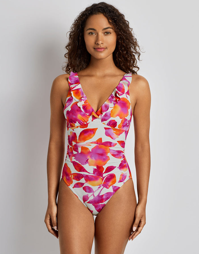 Lauren Ralph Lauren Bougainvillea Floral Ruffle Surplice Swimsuit - Multi - Simply Beach UK