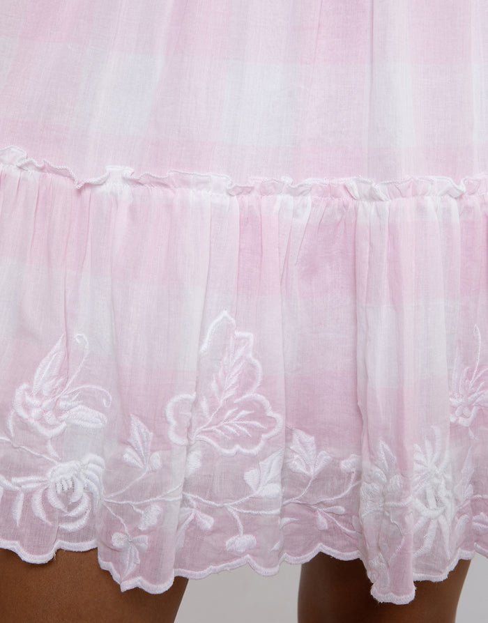 Butterfly Gingham Flared Sleeve Dress - Pink - Simply Beach UK