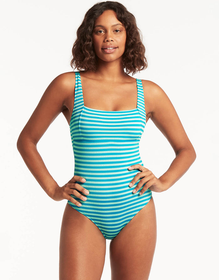 Capri Square Neck Swimsuit - Aqua - Simply Beach UK