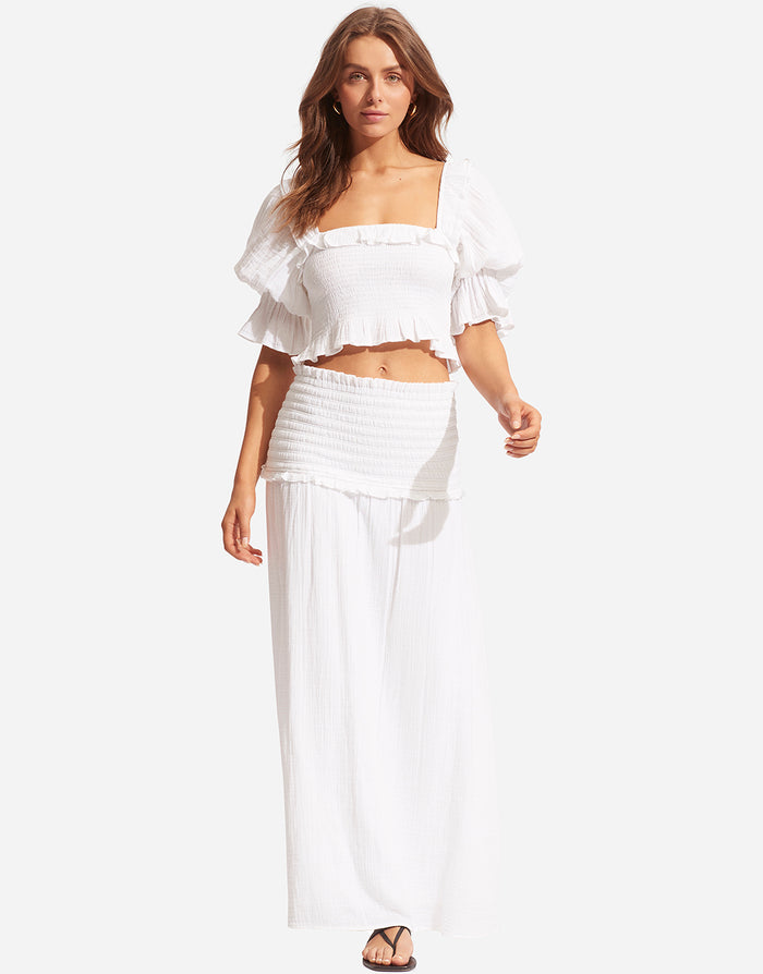 Caspian Shirring Top - White - Simply Beach UK