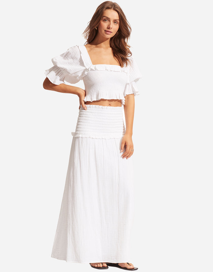 Caspian Shirring Top - White - Simply Beach UK