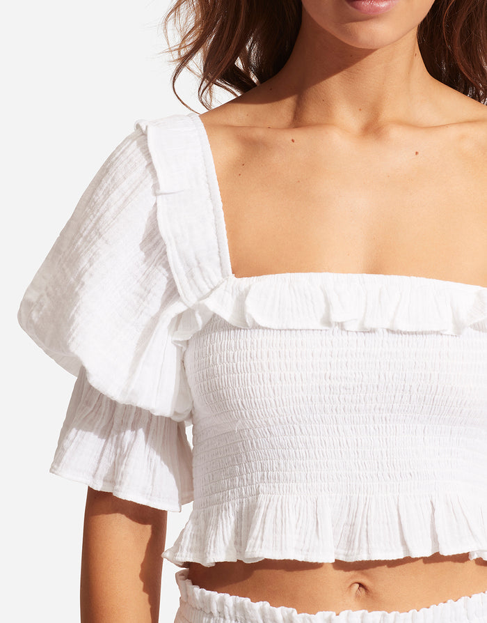 Caspian Shirring Top - White - Simply Beach UK