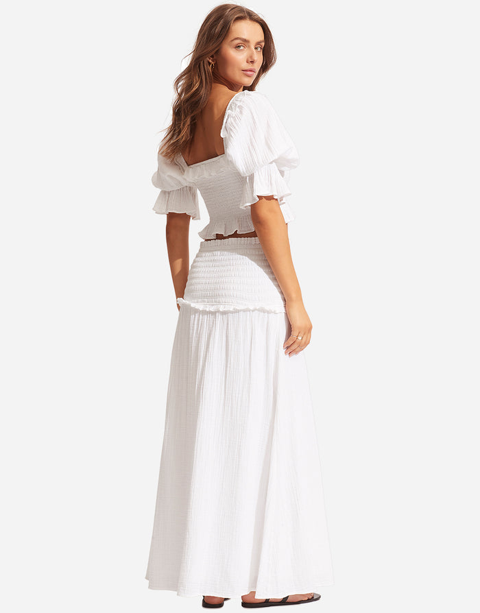 Caspian Shirring Top - White - Simply Beach UK