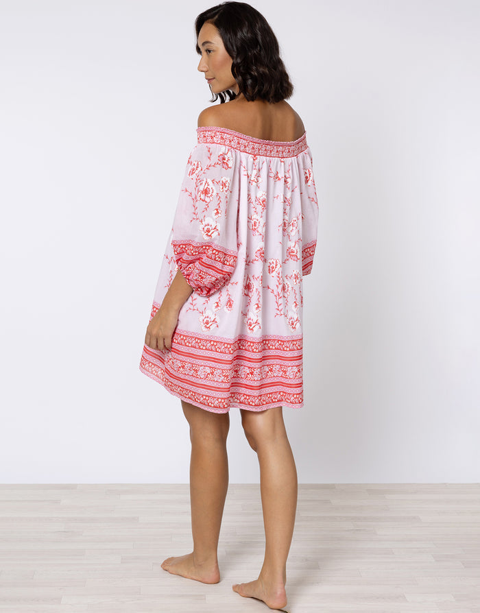 Juliet Dunn Cherry Blossom Off Shoulder Dress - Rose and Red - Simply Beach UK